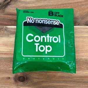 NIP Vinatge No nonsense Control Top Sheer Toe Pantyhose in Off Black Size B